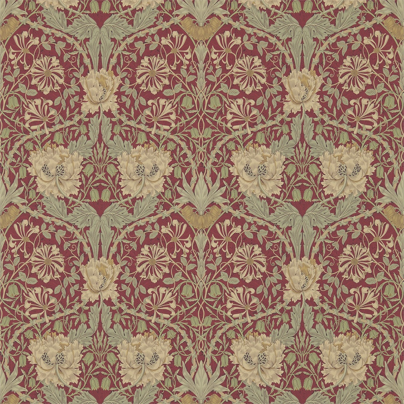 Honeysuckle and Tulip wallpaper design from Morris & Co.