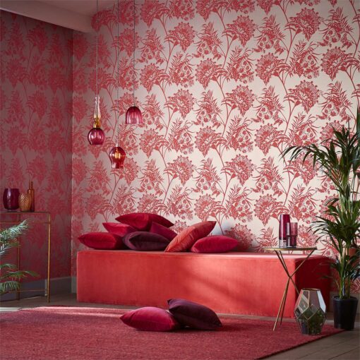 Bavero Wallpaper from the Zapara Collection by Harlequin in Coral