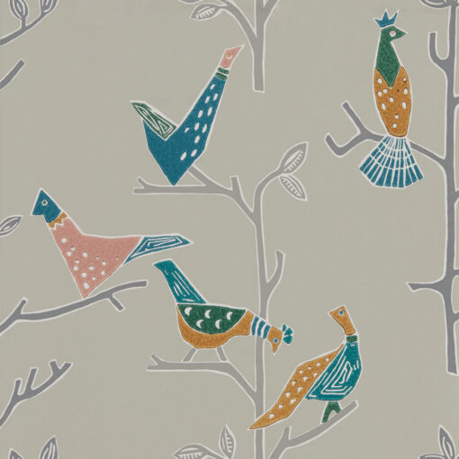 Passaro Wallpaper in Ginger and Teal