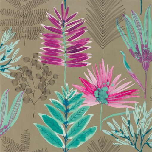 Yasuni Wallpaper from the Zapara Collection in Lagoon and Cerise