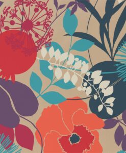 Doyenne Wallpaper from the Standing Ovation Collection by Harlequin in Tangerine, Fuchsia and Turquoise