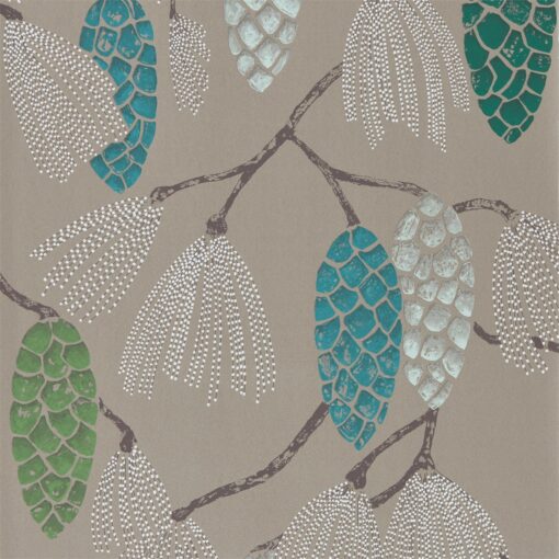 Epitome Wallpaper from the Standing Ovation Collection by Harlequin Wallpaper in Turquoise, Pea and Gilver