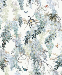 Wisteria Falls Wallpaper Panel B from Waterperry Wallpapers in Aqua