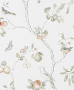 Fruit Aviary wallpaper from the Art of the Garden Collection by Sanderson Home in Ivory and Mineral