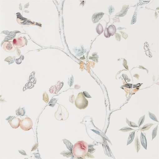 Fruit Aviary wallpaper from the Art of the Garden Collection by Sanderson Home in Cream and Multi