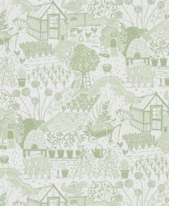 The Allotment Wallpaper from The Potting Room Collection in Fennel