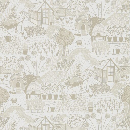 The Allotment Wallpaper from The Potting Room Collection in Linen