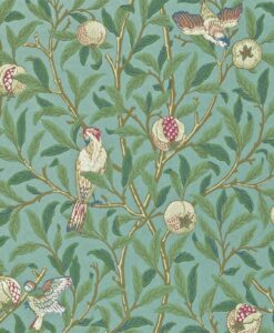 Bird & Pomegranate wallpaper from The Craftsman Wallpapers by Morris & Co. in Turquoise and Coral