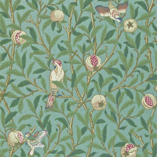 Bird & Pomegranate wallpaper from The Craftsman Wallpapers by Morris & Co. in Turquoise and Coral