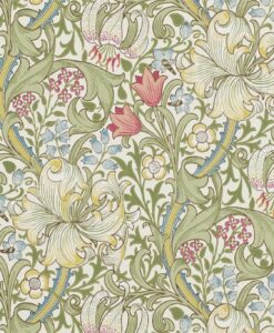 Golden Lily Wallpaper from The Craftsman Wallpapers by Morris & Co. in Green & Red