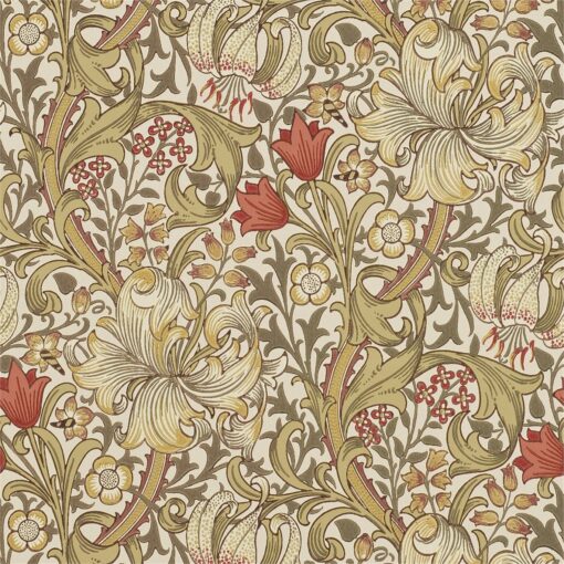 Golden Lily Wallpaper from The Craftsman Wallpapers by Morris & Co. in Biscuit and Brick