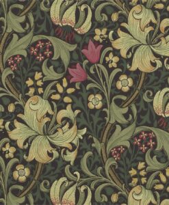 Golden Lily Wallpaper from The Craftsman Wallpapers by Morris & Co. in Charcoal & Olive