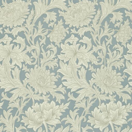 Chrysanthemum Toile Wallpaper by Morris & Co in China Blue and Cream