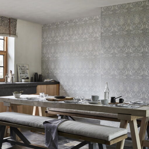 Pure Dove & Rose Wallpaper by Morris and Co in Cloud Grey