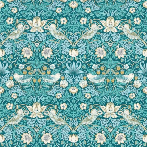 Strawberry Thief Wallpaper in Teal