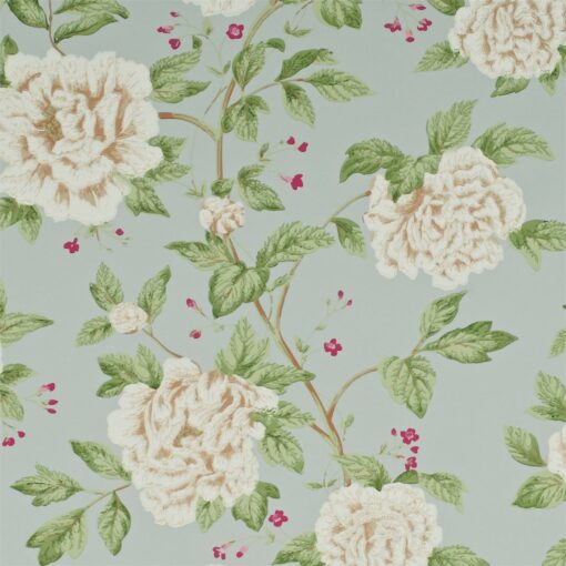 Vintage Peony Wallpaper by Sanderson in Duck Egg and Cream