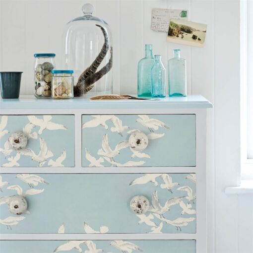 Seagulls wallpaper used on a dresser