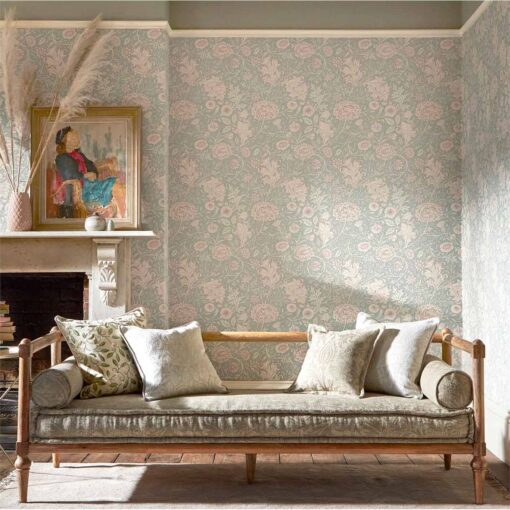 Double Bough Wallpaper in Teal Rose by Morris & Co