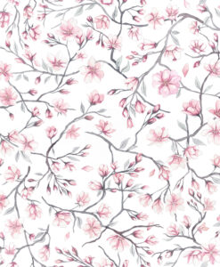 a pattern of pink flowers on a white background
