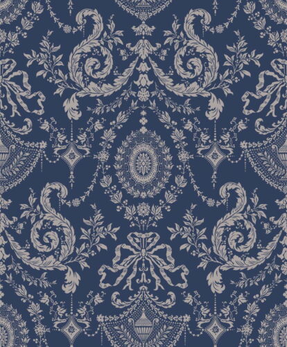 Woolverston Wallpaper - Warm Silver On Muted Navy | Silk Interiors ...