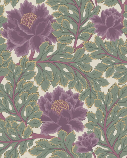 Aurora Wallpaper by Cole & Son Mulberry & Sage on Parchment