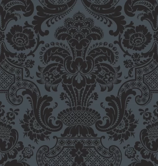 Petrouchka Flocked Damask Wallpaper by Cole and Son in Charcoal