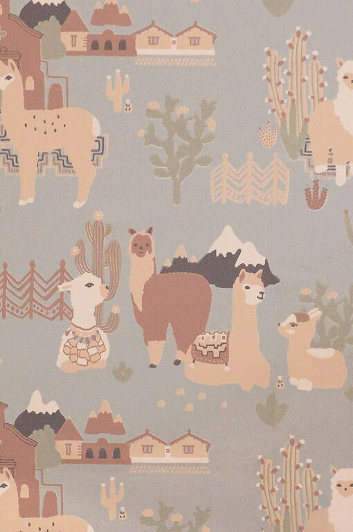 Llama Village Wallpaper in Afternoon Blue
