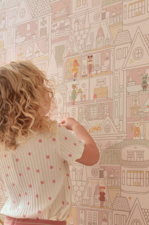 Dollhouse Wallpaper by Majvillan in Sunny Pink