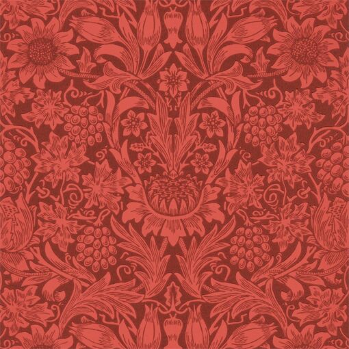 Sunflower Wallpaper in Chocolate & Red by Morris & Co