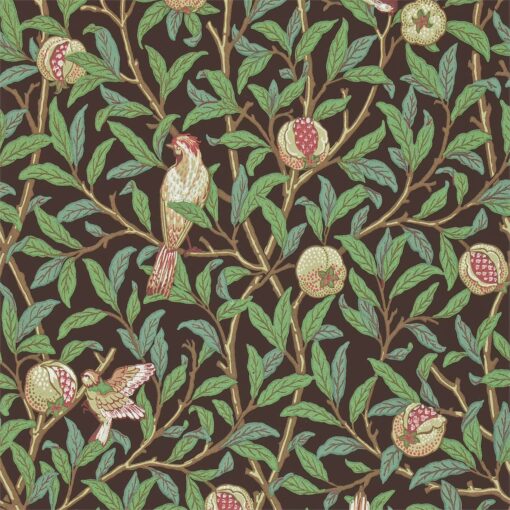 Bird & Pomegranate Wallpaper by Morris & Co in Charcoal and Sage
