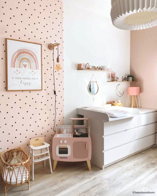 Playful Dots Wallpaper Sample in Pink girl's bedroom