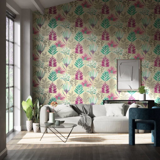 Yasuni Wallpaper in Lagoon & Cerise