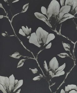Lotus Wallpaper in Onyx and Silver