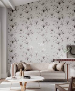 Lotus Wallpaper in Ivory and Gilver