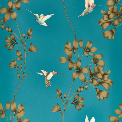 Amazilia Wallpaper by Harlequin Wallpaper in Teal and Gold