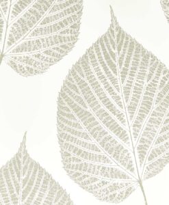 Leaf wallpaper in Chalk and Silver
