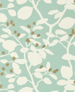 Ardisia Wallpaper in Succulent/soft Focus /Gold