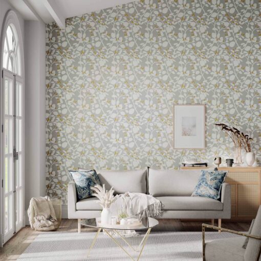 Ardisia Wallpaper in Soft Focus/Oyster/Gold