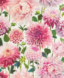 Dahlia Wallpaper by Harlequin Wallpaper in Coral, Fig Leaf and Gilver