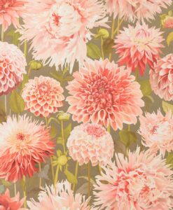 Dahlia Wallpaper by Harlequin Wallpaper in Coral, Fig Leaf and Gilver