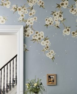 Rosa Wallpaper Mural in Feather Grey, Paper Lantern and Oyster (4 panels)
