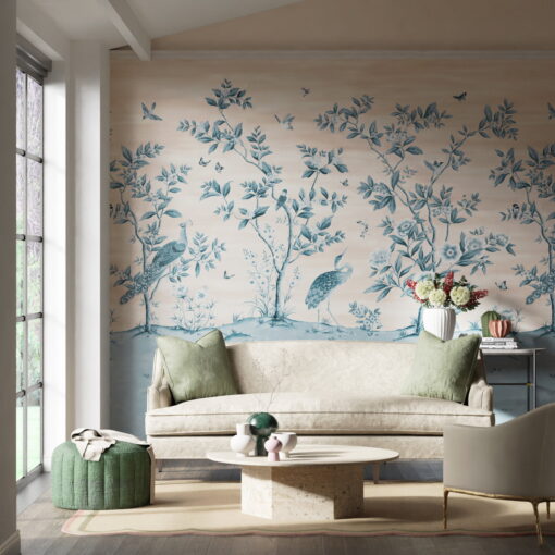 Florence Wallpaper Mural in Powder and China Blue