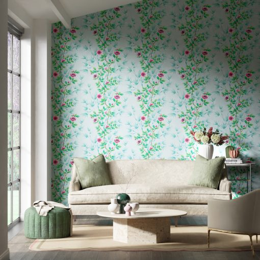 Lady Alford Wallpaper by Harlequin Wallpaper in Sky and Magenta