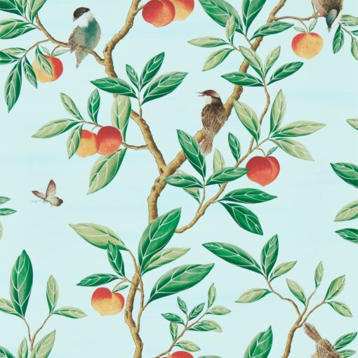Ella Wallpaper in Sky. Fig and Leaf and Nectarine
