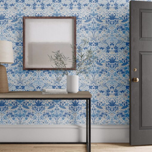Simply Strawberry Wallpaper by Morris & Co in Woad
