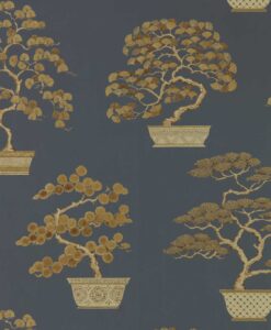Penjing Wallpaper in Ink Black and Gold