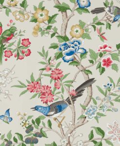 Chinoiserie Hall Wallpaper by Sanderson in Natural Linen and Chintz