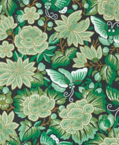 Amara Butterfly Wallpaper by Sanderson in Emerald and Ink Black