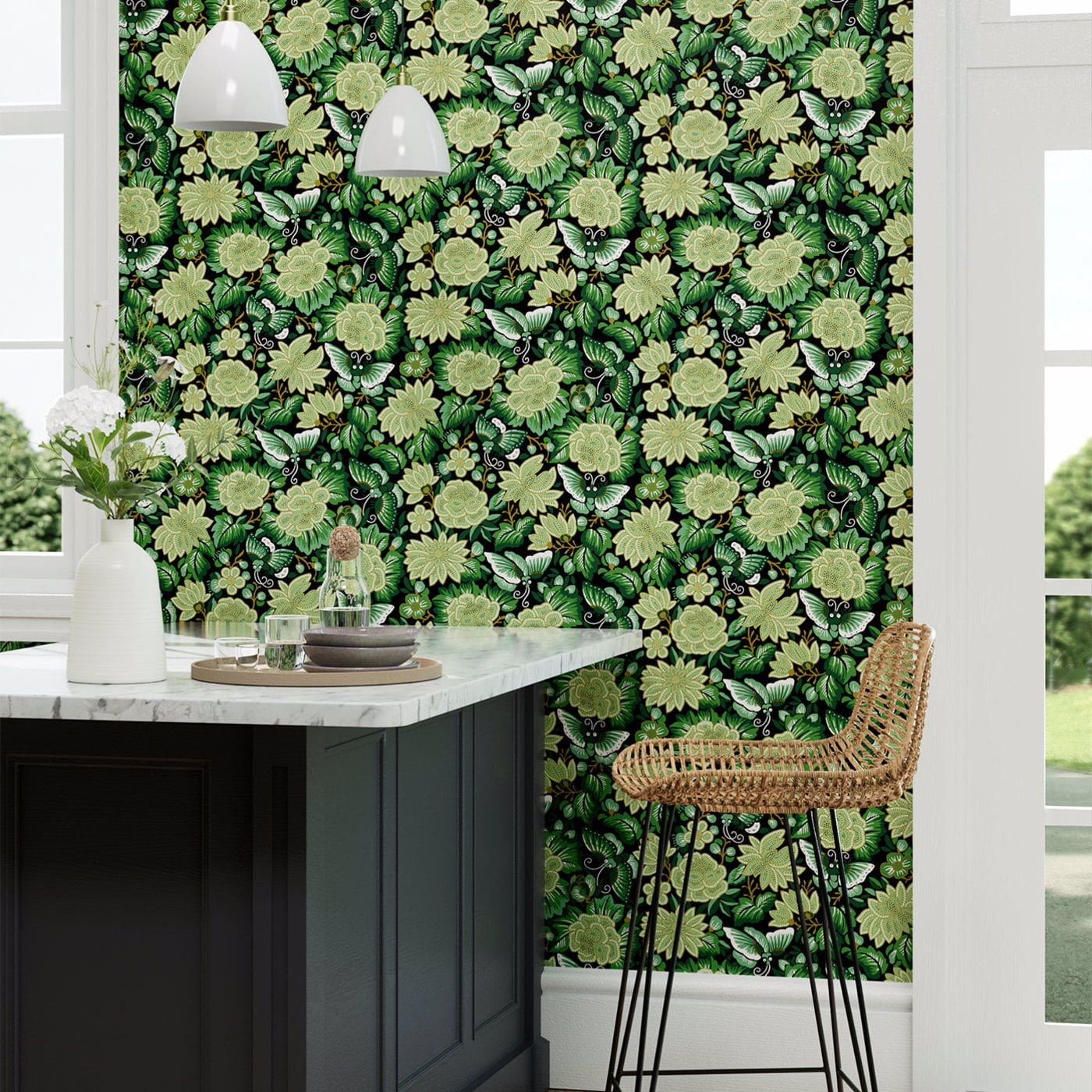 Amara Butterfly Wallpaper in Emerald & Ink Black | Silk Interiors ...