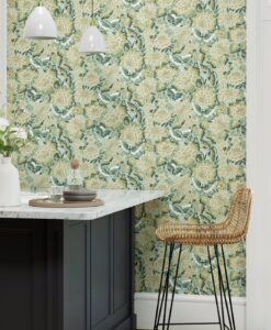 Amara Butterfly Wallpaper by Sanderson in Bamboo and Fountain Green